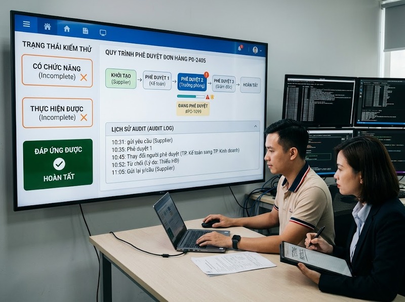 Demo giải pháp công nghệ cần kiểm tra tình huống thực tế và các yêu cầu trọng yếu